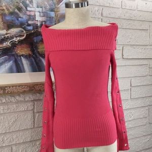 No Tags Foldover Collar Ribbed Knit Sweater Top